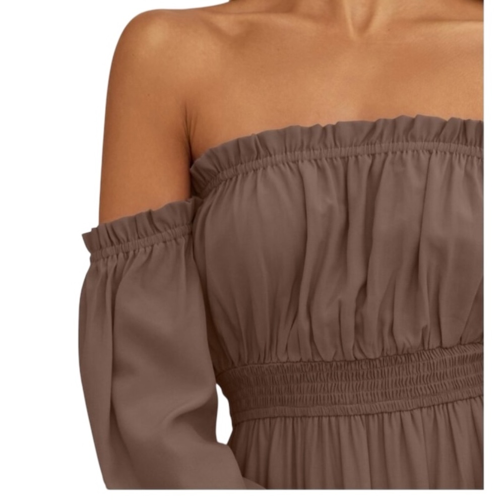 Off Shoulder Long Sleeve Smocked Waist Maxi Dress - Picture 4 of 10